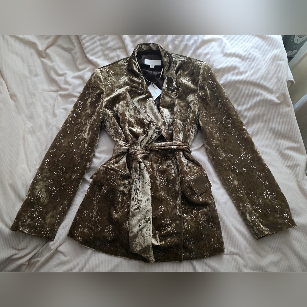 Zara METALLIC THREAD VELVET BLAZER WITH BELT Golden Zw Collection BLAZER ONLY - Picture 2 of 16